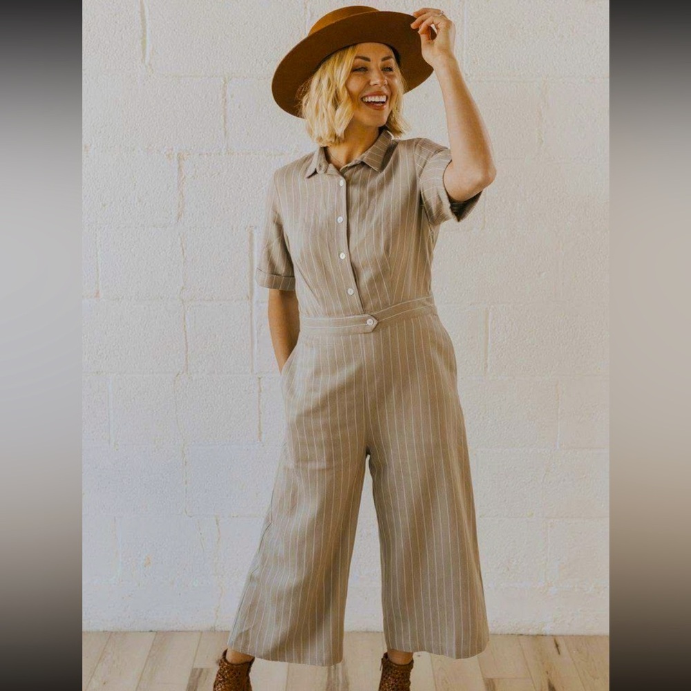 Roolee Striped Tan Jumpsuit Size M (New with tag)